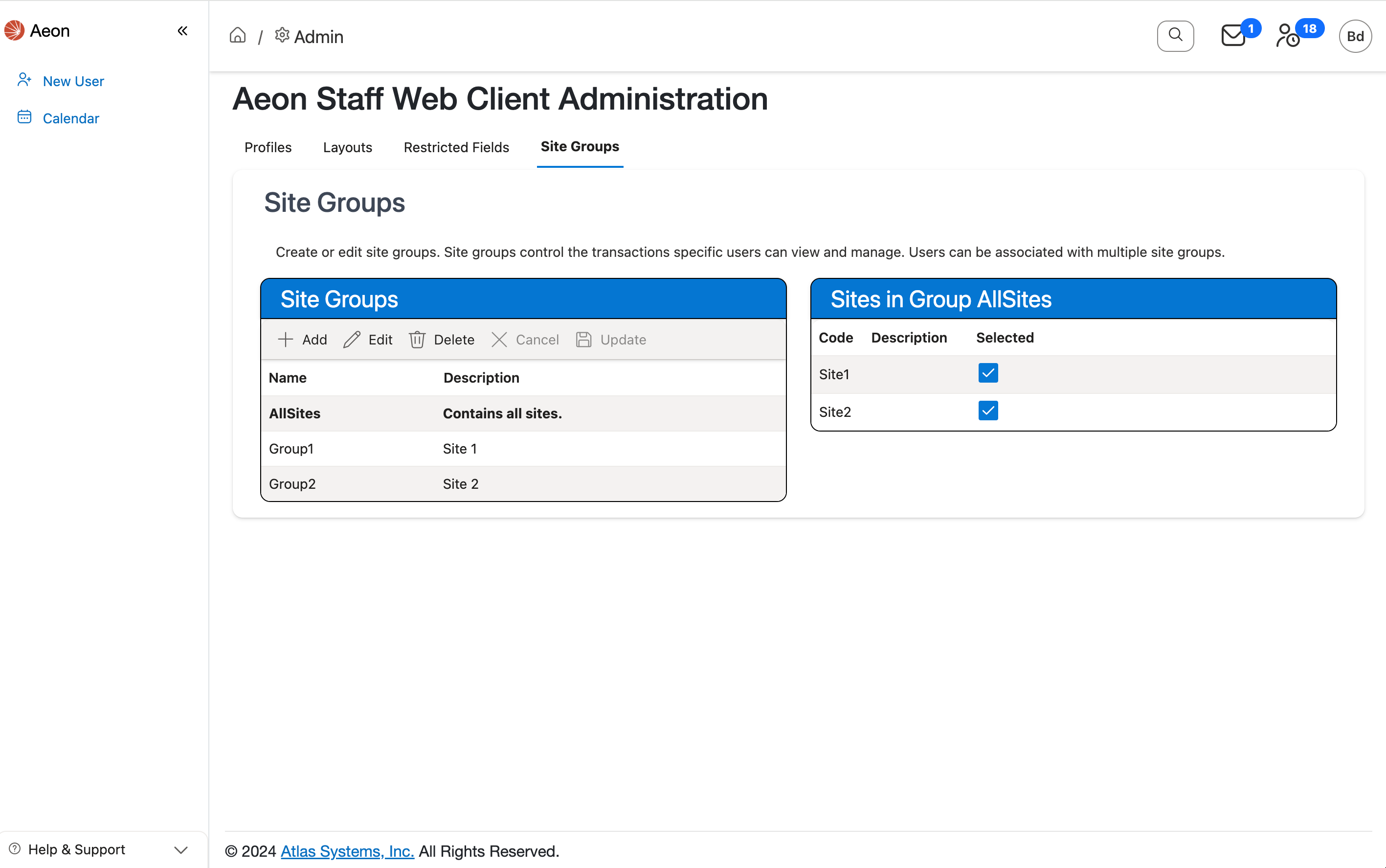 Site Groups tab